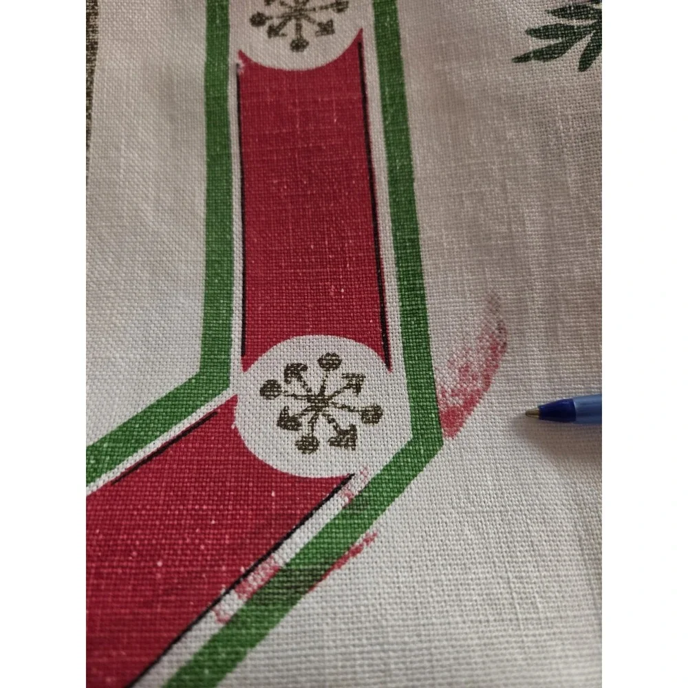Vintage Christmas Tablecloth MCM 52x68 Retro Some Minor Flaws See Pics